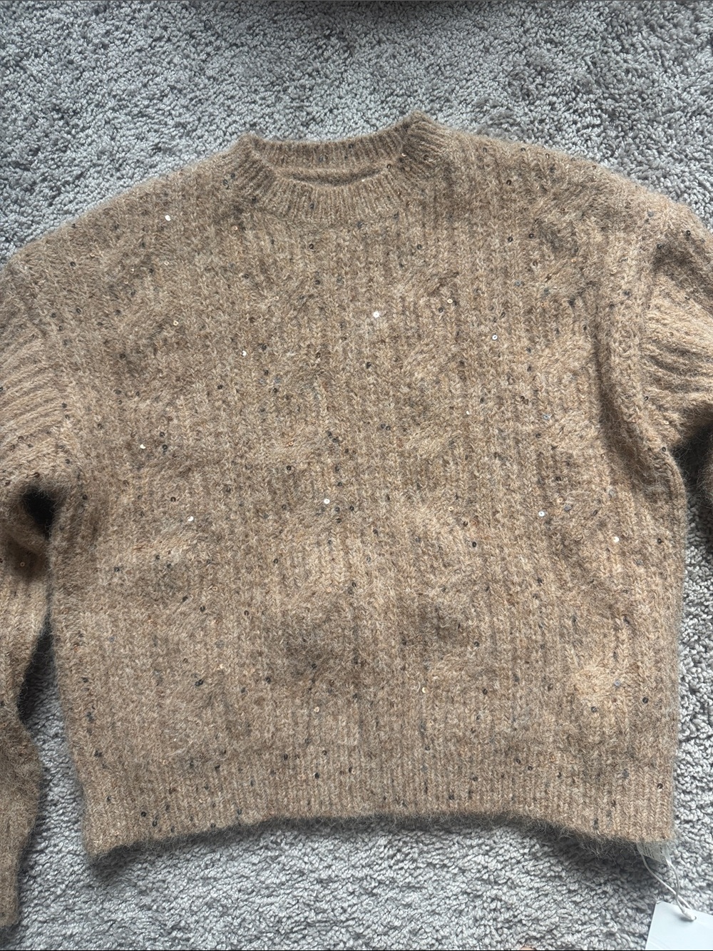 MOTF Cozy Sequin Cable Knit Turtleneck Sweater - Beige